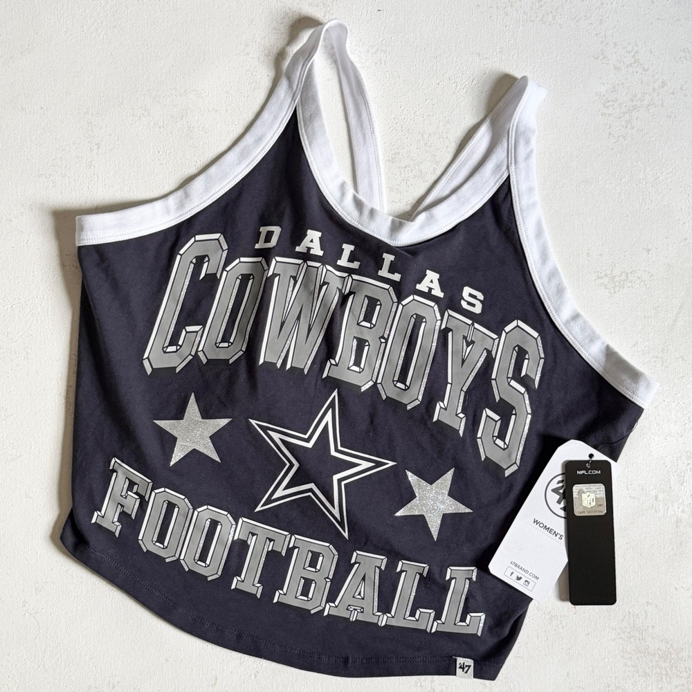 47 Brand Dallas Cowboys NFL Womens XL Navy Blue Cropped V-Back Tank Top NWT